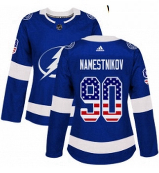 Womens Adidas Tampa Bay Lightning 90 Vladislav Namestnikov Authentic Blue USA Flag Fashion NHL Jerse