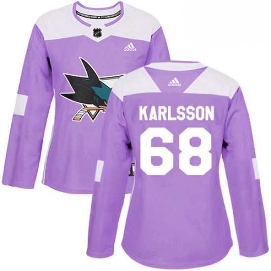 Womens Adidas San Jose Sharks 68 Melker Karlsson Authentic Purpl