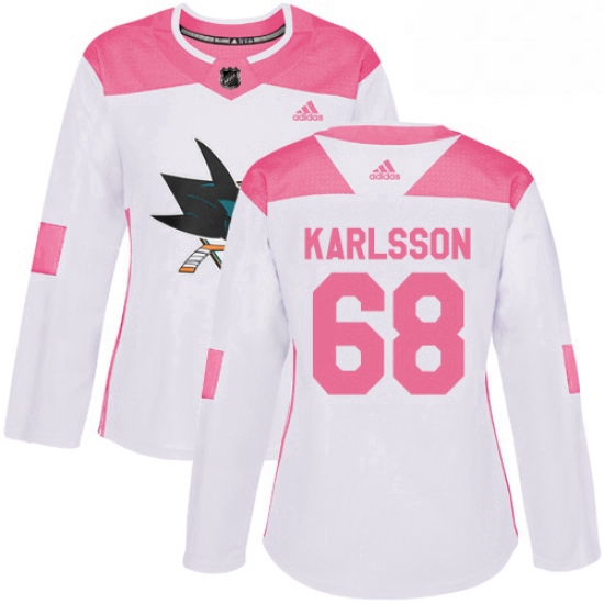 Womens Adidas San Jose Sharks 68 Melker Karlsson Authentic White