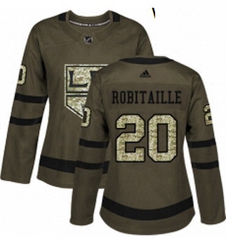 Womens Adidas Los Angeles Kings 20 Luc Robitaille Authentic Green Salute to Service NHL Jersey