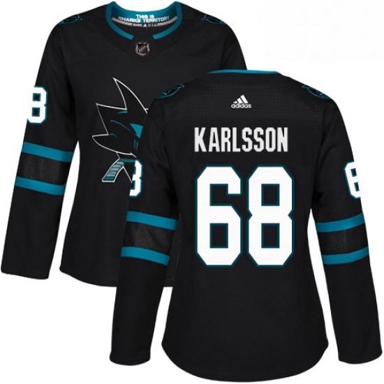 Womens Adidas San Jose Sharks 68 Melker Karlsson Premier Black Alternate NHL Jersey