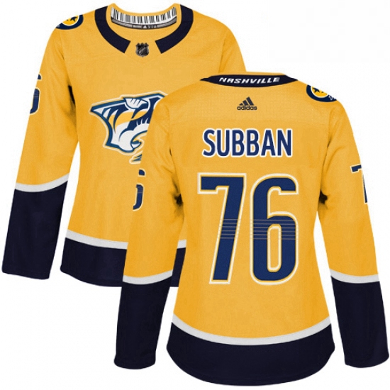 Womens Adidas Nashville Predators 76 PK Subban Authentic Gold Home NHL Jersey