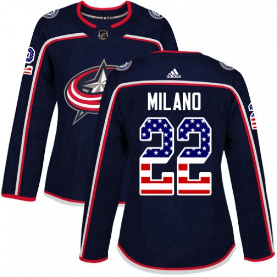 Womens Adidas Columbus Blue Jackets 22 Sonny Milano Authentic Navy Blue USA Flag Fashion NHL Jersey