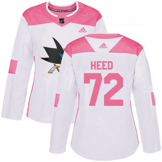 Womens Adidas San Jose Sharks 72 Tim Heed Authentic WhitePink Fashion NHL Jersey