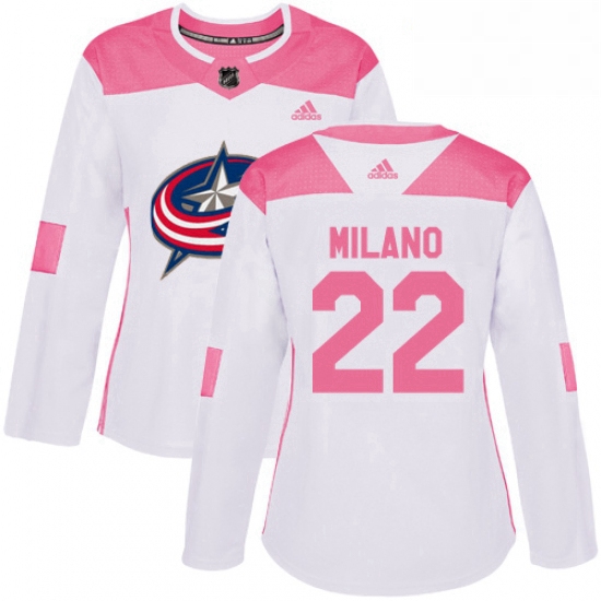 Womens Adidas Columbus Blue Jackets 22 Sonny Milano Authentic WhitePink Fashion NHL Jersey