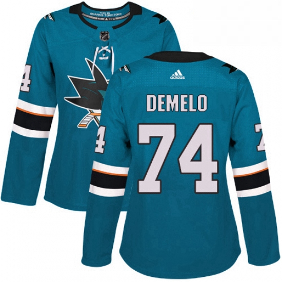 Womens Adidas San Jose Sharks 74 Dylan DeMelo Authentic Teal Green Home NHL Jersey