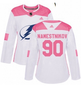 Womens Adidas Tampa Bay Lightning 90 Vladislav Namestnikov Authentic WhitePink Fashion NHL Jersey