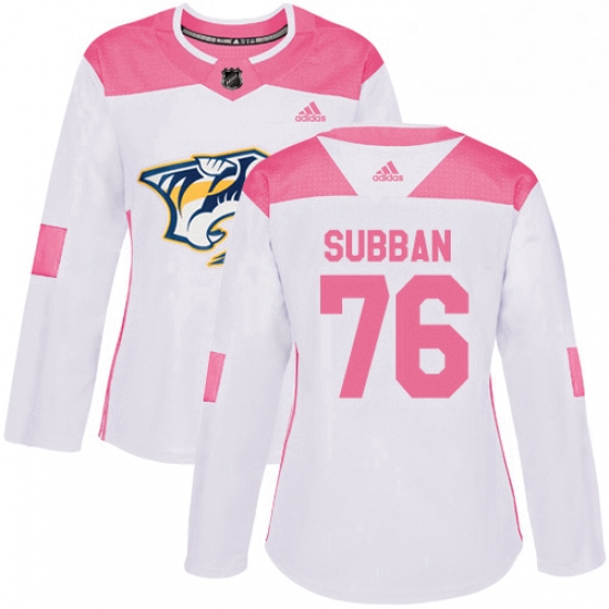 Womens Adidas Nashville Predators 76 PK Subban Authentic WhitePink Fashion NHL Jersey