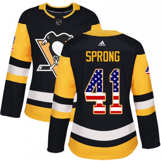 Womens Adidas Pittsburgh Penguins 41 Daniel Sprong Authentic Black USA Flag Fashion NHL Jersey