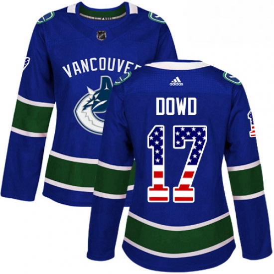 Womens Adidas Vancouver Canucks 17 Nic Dowd Authentic Blue USA Flag Fashion NHL Jersey