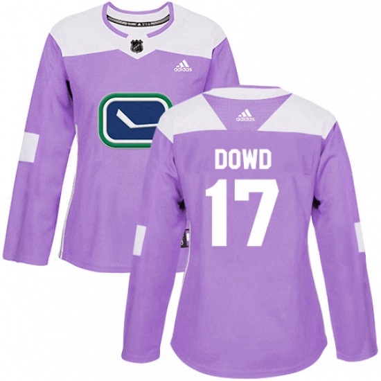 Womens Adidas Vancouver Canucks 17 Nic Dowd Authentic Purple Fights Cancer Practice NHL Jerse