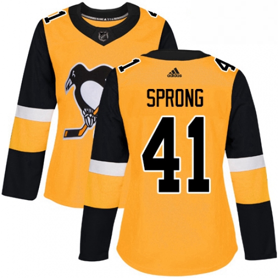 Womens Adidas Pittsburgh Penguins 41 Daniel Sprong Authentic Gold Alternate NHL Jersey