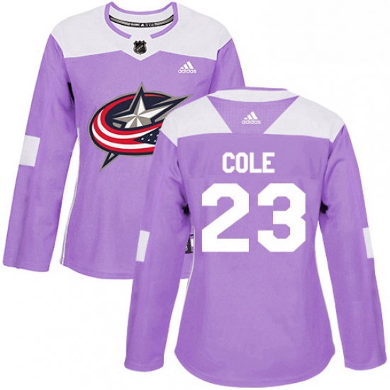 Womens Adidas Columbus Blue Jackets 23 Ian Cole Authentic Purple Fights Cancer Practice NHL Jersey