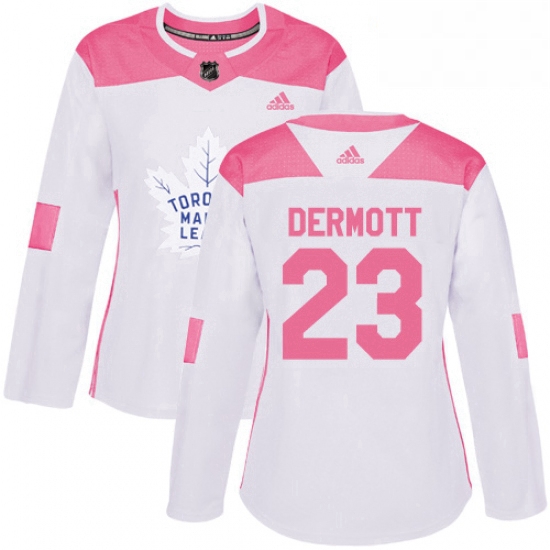 Womens Adidas Toronto Maple Leafs 23 Travis Dermott Authentic White Pink Fashion NHL Jersey