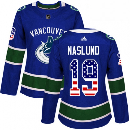 Womens Adidas Vancouver Canucks 19 Markus Naslund Authentic Blue USA Flag Fashion NHL Jersey