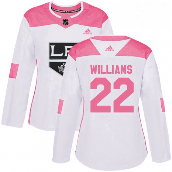 Womens Adidas Los Angeles Kings 22 Tiger Williams Authentic WhitePink Fashion NHL Jersey