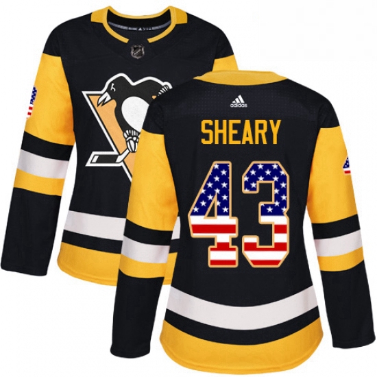 Womens Adidas Pittsburgh Penguins 43 Conor Sheary Authentic Black USA Flag Fashion NHL Jersey