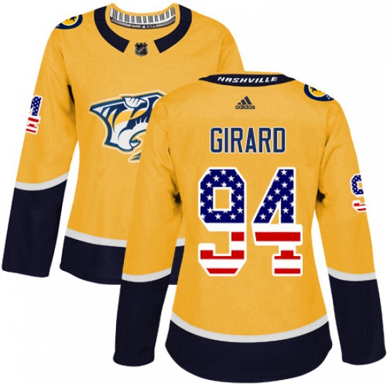 Womens Adidas Nashville Predators 94 Samuel Girard Authentic Gold USA Flag Fashion NHL Jersey