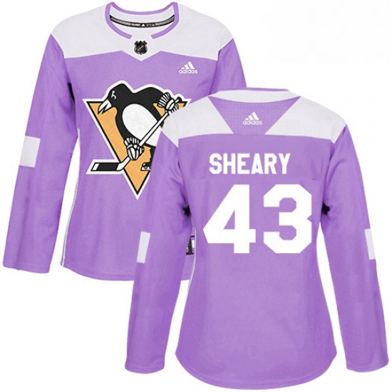 Womens Adidas Pittsburgh Penguins 43 Conor Sheary Authentic Purple Fights Cancer Practice NHL Jersey