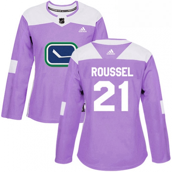 Womens Adidas Vancouver Canucks 21 Antoine Roussel Authentic Purple Fights Cancer Practice NHL Jerse