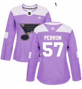 Womens Adidas St Louis Blues 57 David Perron Authentic Purple Fights Cancer Practice NHL Jersey