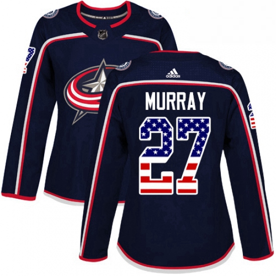 Womens Adidas Columbus Blue Jackets 27 Ryan Murray Authentic Navy Blue USA Flag Fashion NHL Jersey