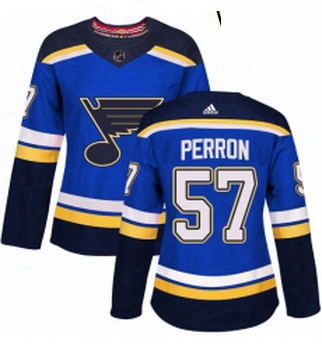 Womens Adidas St Louis Blues 57 David Perron Authentic Royal Blue Home NHL Jersey