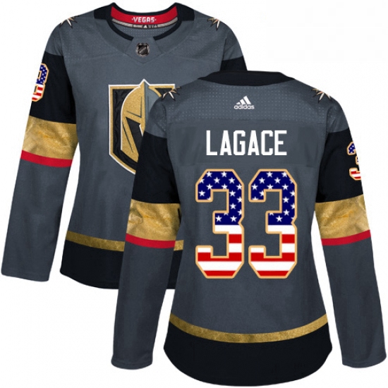 Womens Adidas Vegas Golden Knights 33 Maxime Lagace Authentic Gray USA Flag Fashion NHL Jersey