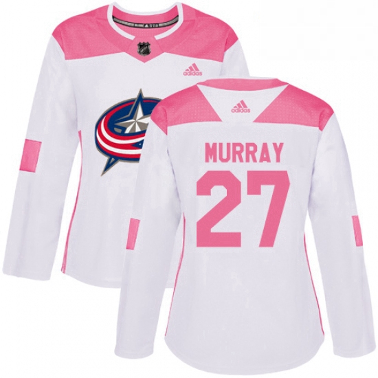 Womens Adidas Columbus Blue Jackets 27 Ryan Murray Authentic WhitePink Fashion NHL Jersey