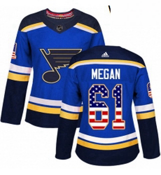 Womens Adidas St Louis Blues 61 Wade Megan Authentic Blue USA Flag Fashion NHL Jersey