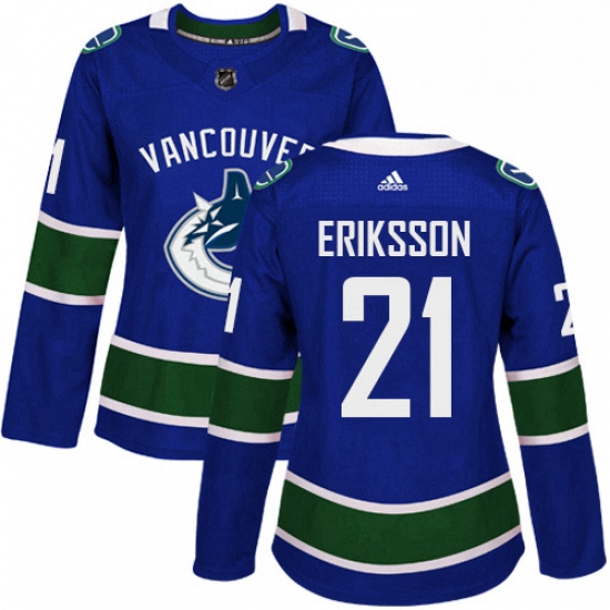 Womens Adidas Vancouver Canucks 21 Loui Eriksson Premier Blue Home NHL Jersey