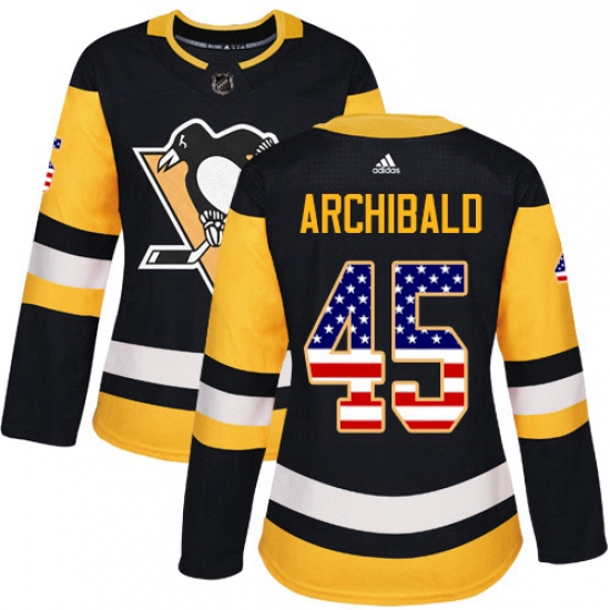 Womens Adidas Pittsburgh Penguins 45 Josh Archibald Authentic Black USA Flag Fashion NHL Jersey