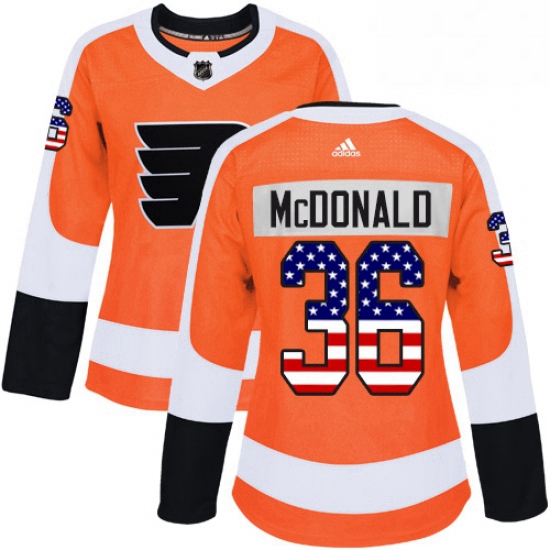 Womens Adidas Philadelphia Flyers 36 Colin McDonald Authentic Orange USA Flag Fashion NHL Jersey