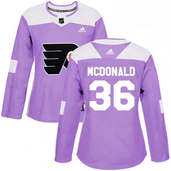 Womens Adidas Philadelphia Flyers 36 Colin McDonald Authentic Purple Fights Cancer Practice NHL Jers