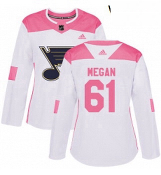 Womens Adidas St Louis Blues 61 Wade Megan Authentic WhitePink Fashion NHL Jersey