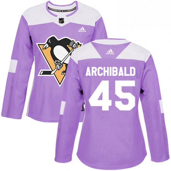 Womens Adidas Pittsburgh Penguins 45 Josh Archibald Authentic Purple Fights Cancer Practice NHL Jers