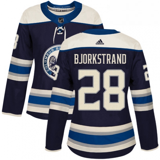 Womens Adidas Columbus Blue Jackets 28 Oliver Bjorkstrand Authentic Navy Blue Alternate NHL Jersey