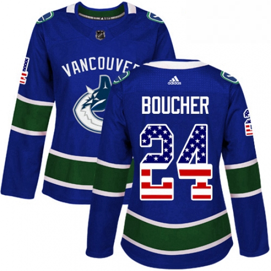 Womens Adidas Vancouver Canucks 24 Reid Boucher Authentic Blue USA Flag Fashion NHL Jersey