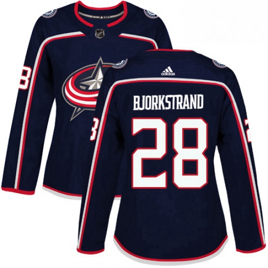 Womens Adidas Columbus Blue Jackets 28 Oliver Bjorkstrand Authentic Navy Blue Home NHL Jersey