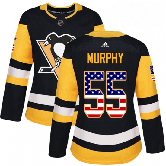 Womens Adidas Pittsburgh Penguins 55 Larry Murphy Authentic Black USA Flag Fashion NHL Jersey