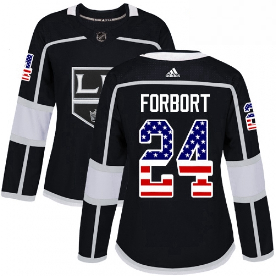 Womens Adidas Los Angeles Kings 24 Derek Forbort Authentic Black USA Flag Fashion NHL Jersey