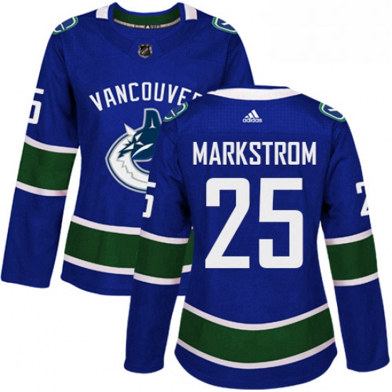 Womens Adidas Vancouver Canucks 25 Jacob Markstrom Authentic Blue Home NHL Jersey