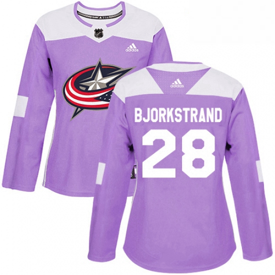 Womens Adidas Columbus Blue Jackets 28 Oliver Bjorkstrand Authentic Purple Fights Cancer Practice NH