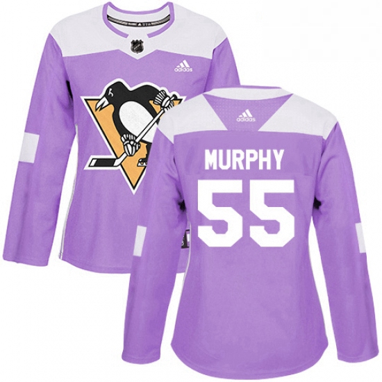 Womens Adidas Pittsburgh Penguins 55 Larry Murphy Authentic Purple Fights Cancer Practice NHL Jersey