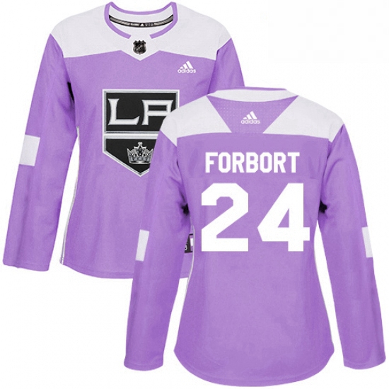 Womens Adidas Los Angeles Kings 24 Derek Forbort Authentic Purple Fights Cancer Practice NHL Jersey