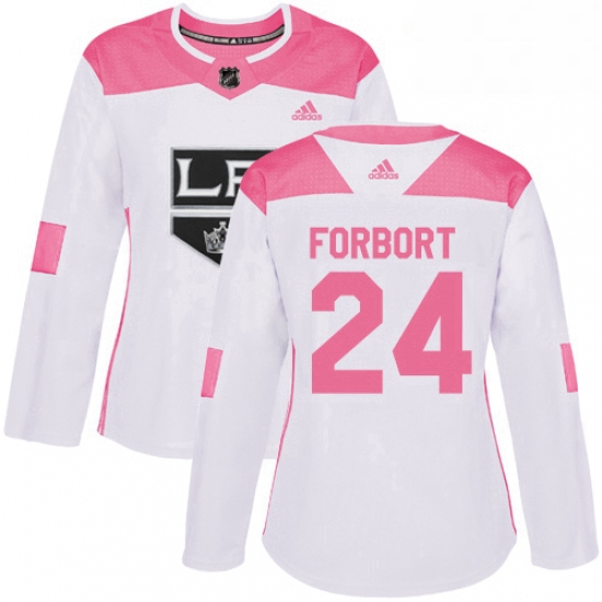 Womens Adidas Los Angeles Kings 24 Derek Forbort Authentic WhitePink Fashion NHL Jersey