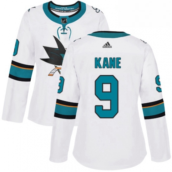 Womens Adidas San Jose Sharks 9 Evander Kane Authentic White Away NHL Jersey