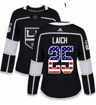 Womens Adidas Los Angeles Kings 25 Brooks Laich Authentic Black USA Flag Fashion NHL Jersey