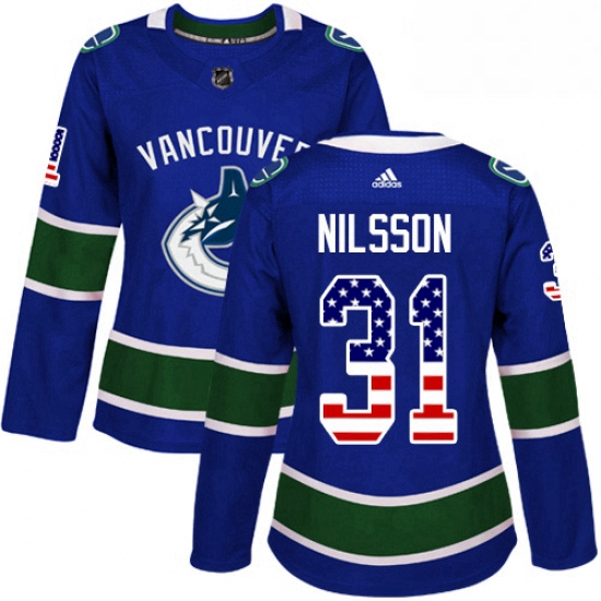 Womens Adidas Vancouver Canucks 31 Anders Nilsson Authentic Blue USA Flag Fashion NHL Jersey