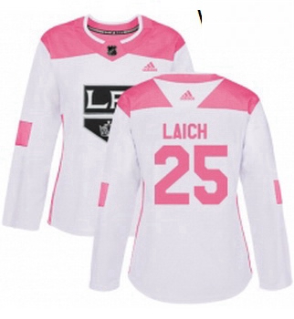 Womens Adidas Los Angeles Kings 25 Brooks Laich Authentic WhitePink Fashion NHL Jersey